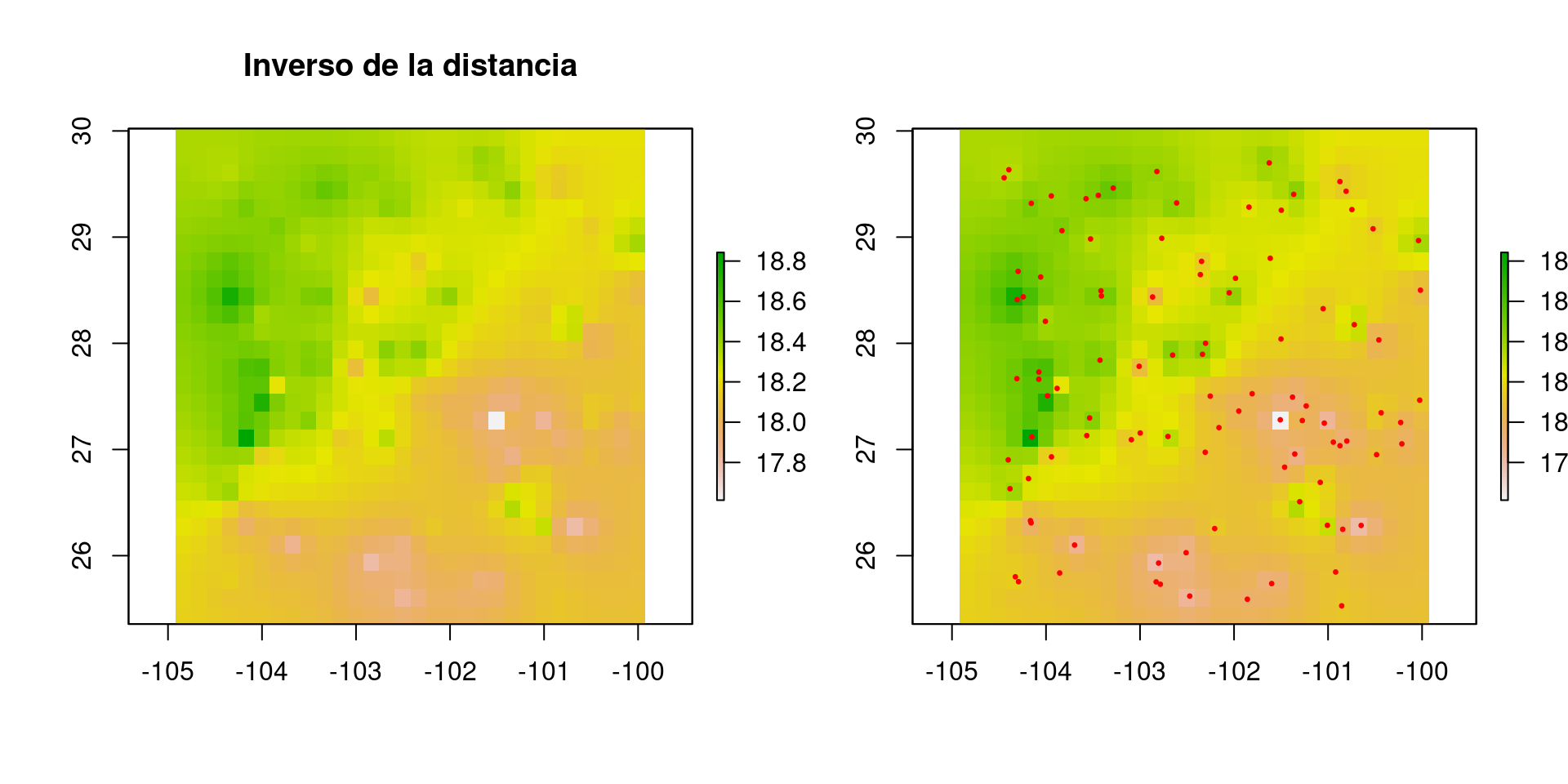 Interpolación por inverso de la distancia.