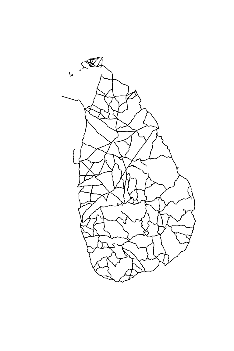 Capa lineal muestra la red de carreteras principales de la isla de Sri Lanka.