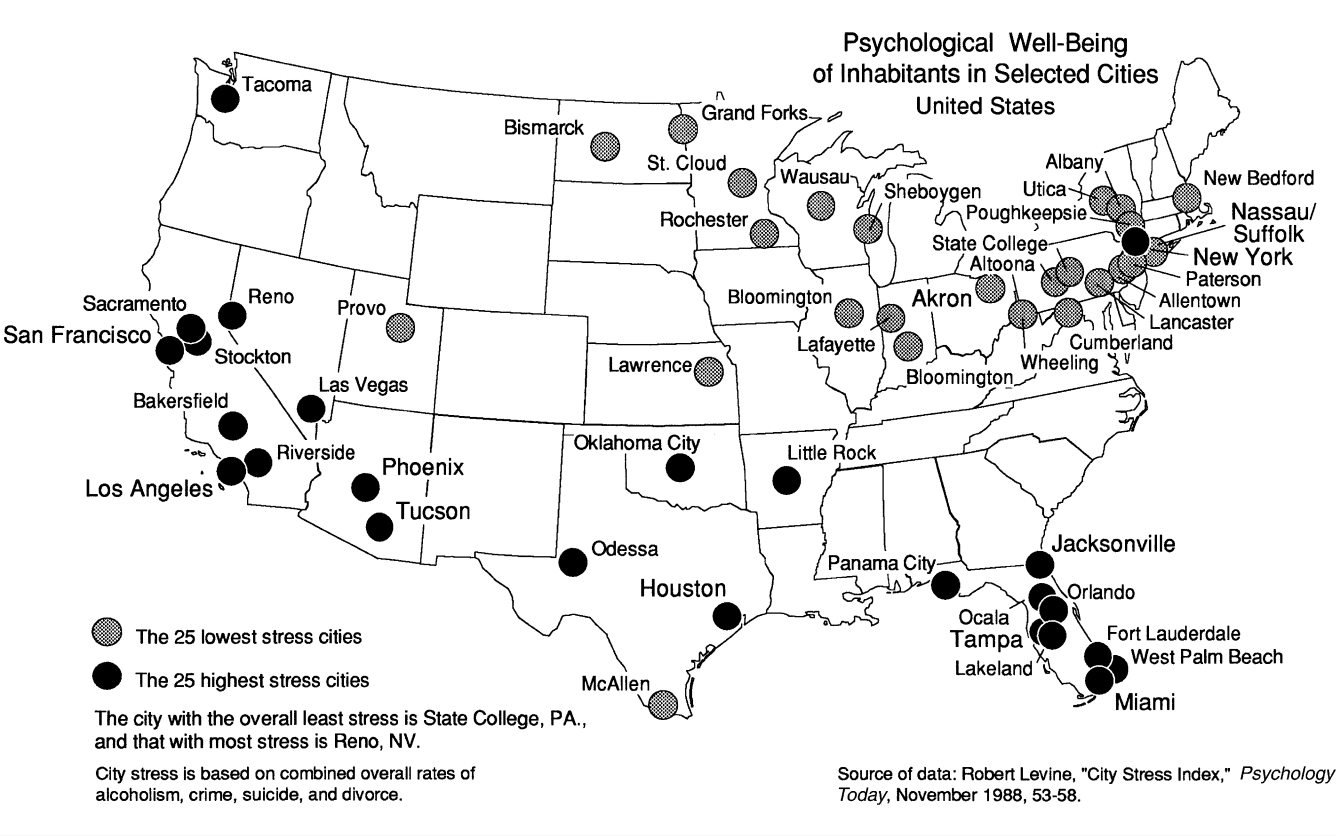 Mapa temático del bienestar psicológico en Estados Unidos (Dent et al. 2009).