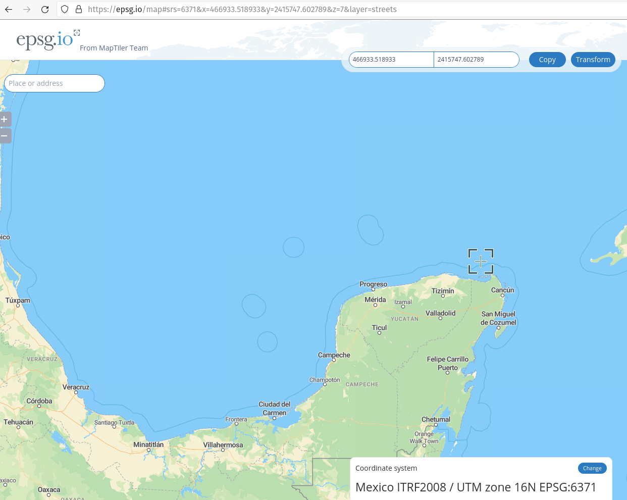 Región geográfica para la proyección ITRF2008 centrada en la península de Yucatán, con identificador EPSG número 6371.